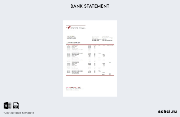 цифровая загрузка словесного шаблона выписки из банка Словения Factor Banka